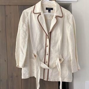 Jones Wear Cream Linen Blazer with Brown Trim